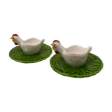 2 coquetiers en céramique vintage - poules