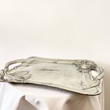 Antique Art Nouveau Pewter Tray, Tulip Design Serving Tray,  France, 1980s