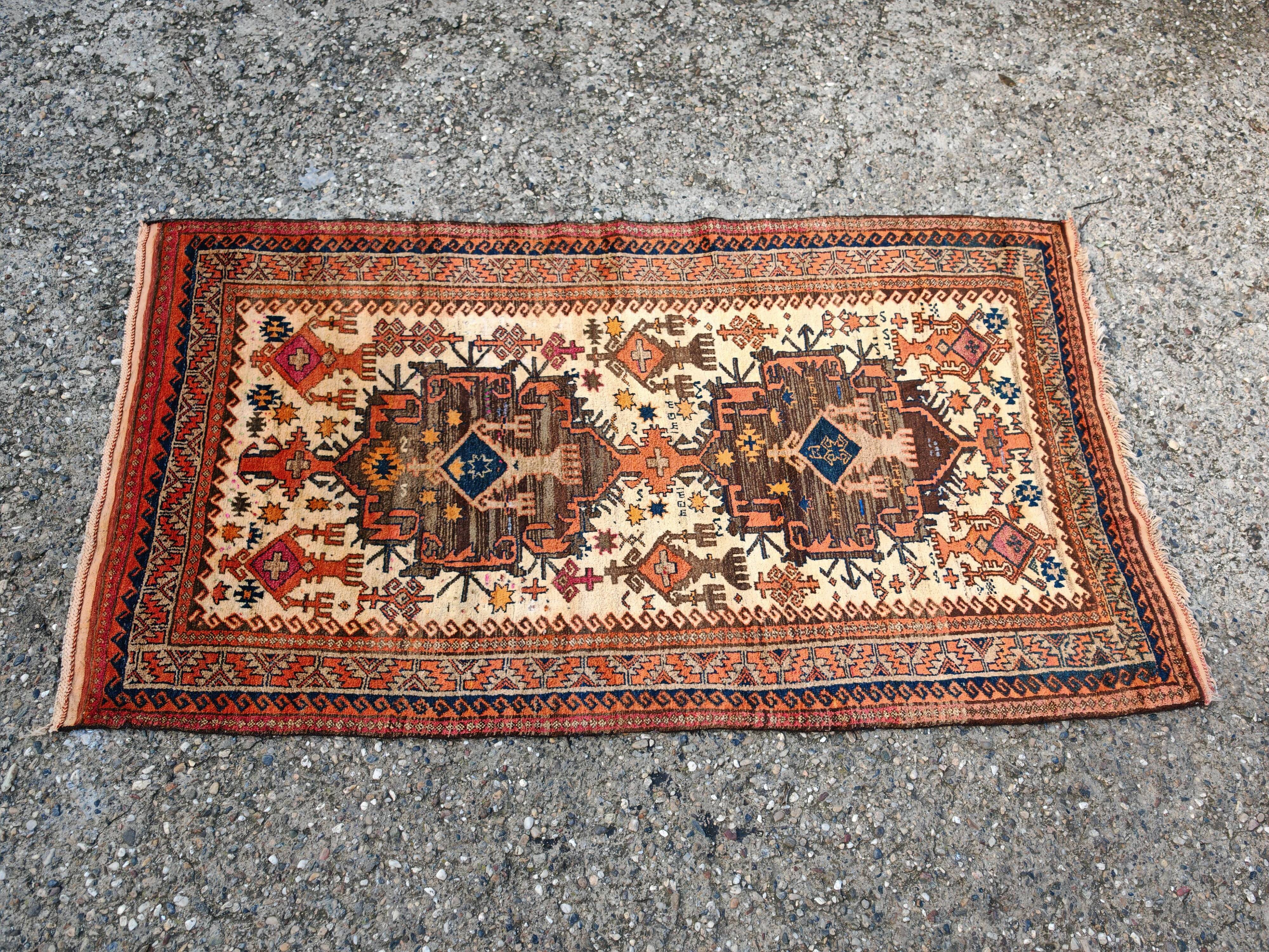 Vintage Afghan Balouch rug, hand-knotted, 100% wool, 1934