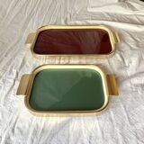 Duo of Art Deco serving trays in gold anodized aluminum and glass - MB Italy