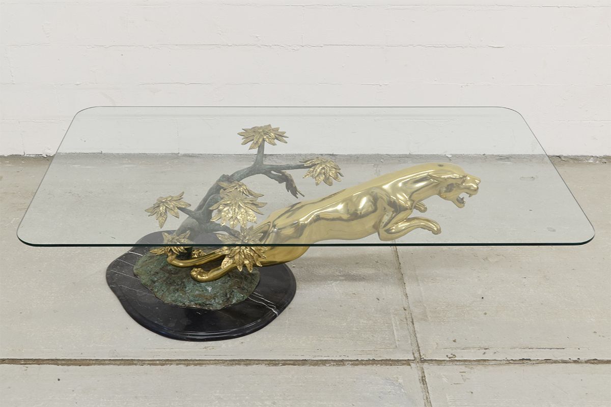 Panther table in bronze, brass and marble 1970
