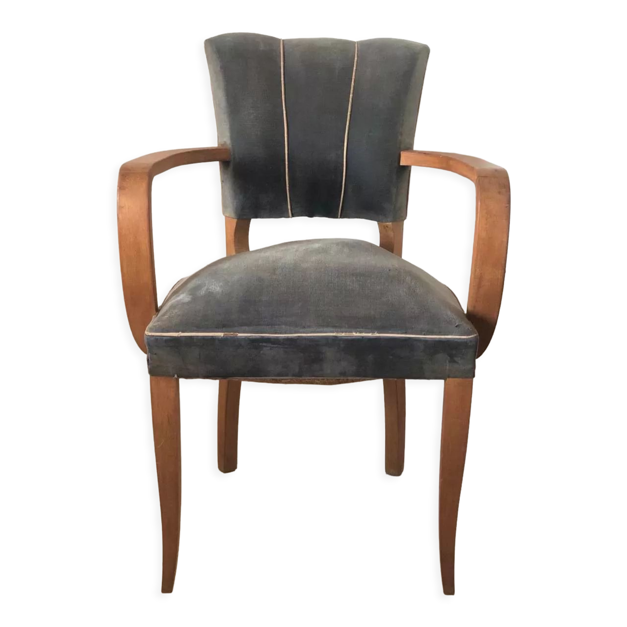 Armchair bridge mustache in blue gray velvet