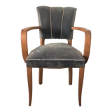 Armchair bridge mustache in blue gray velvet