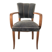 Armchair bridge mustache in blue gray velvet