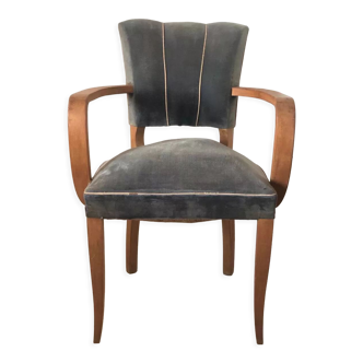 Armchair bridge mustache in blue gray velvet