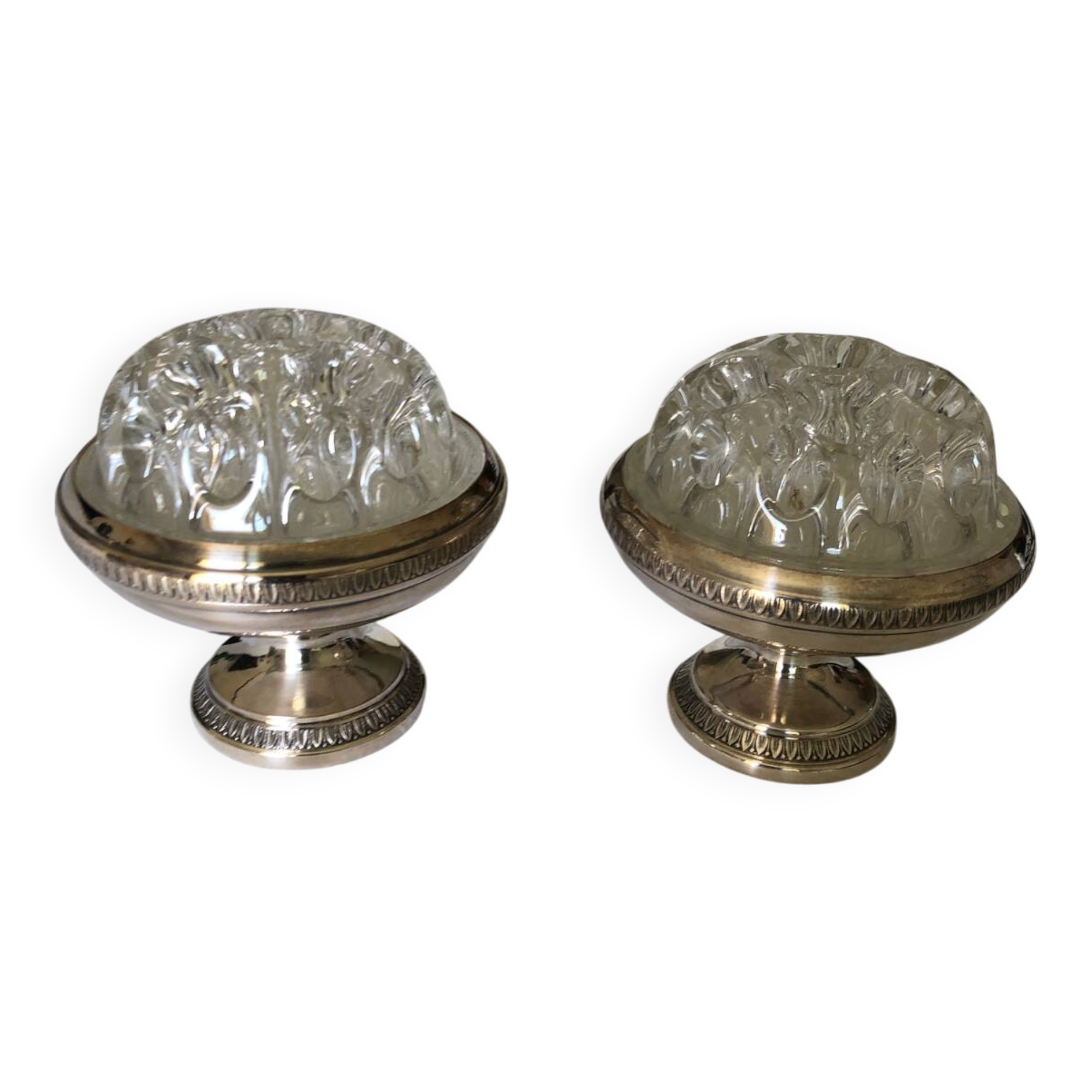 Set of embroidered flowers in crystal and silver-plated metal, vintage 70s.