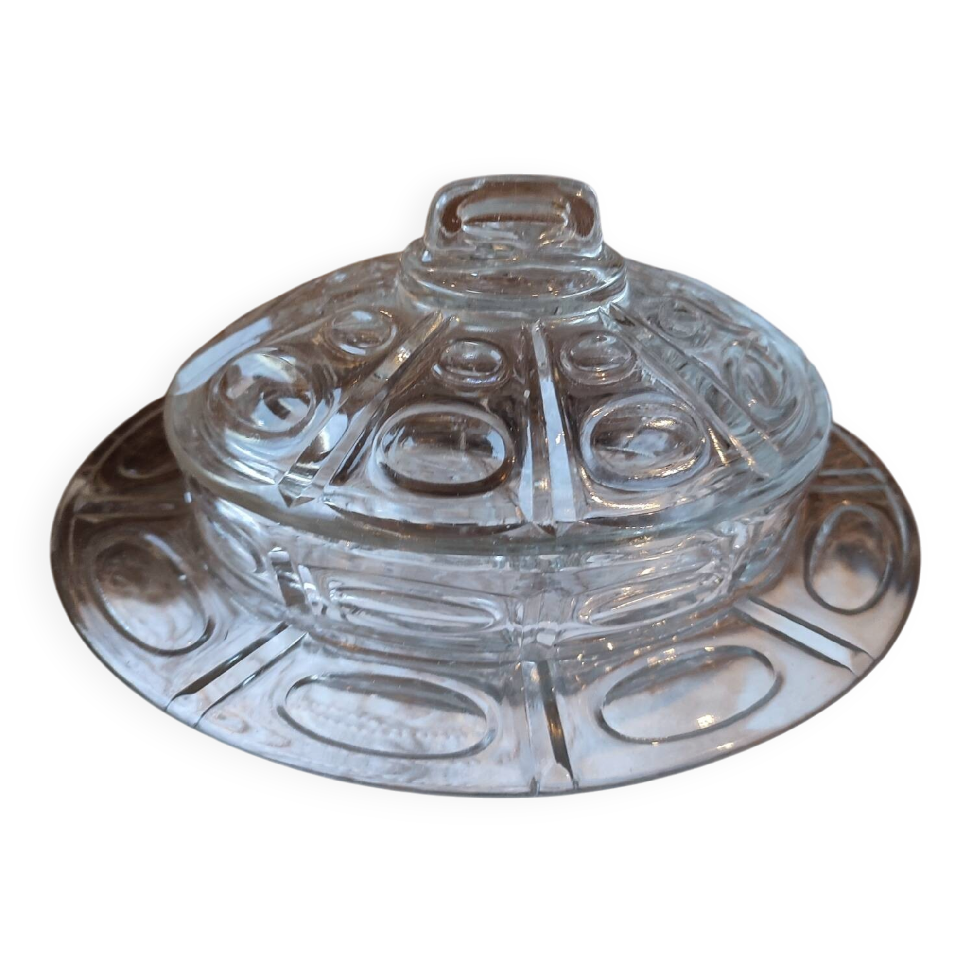 Vintage transparent bell-shaped butter dish
