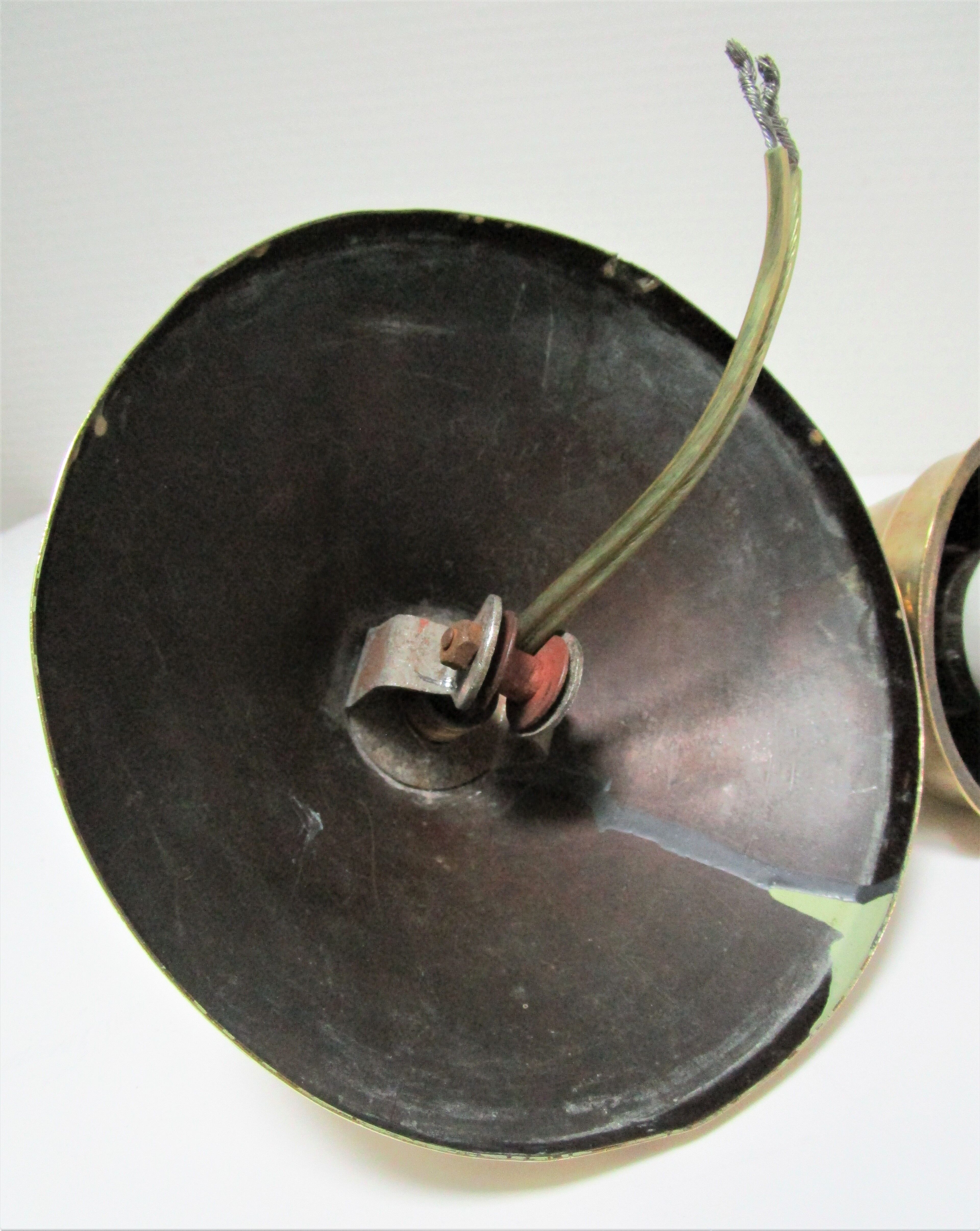 Holophane glass suspension and vintage patinated brass