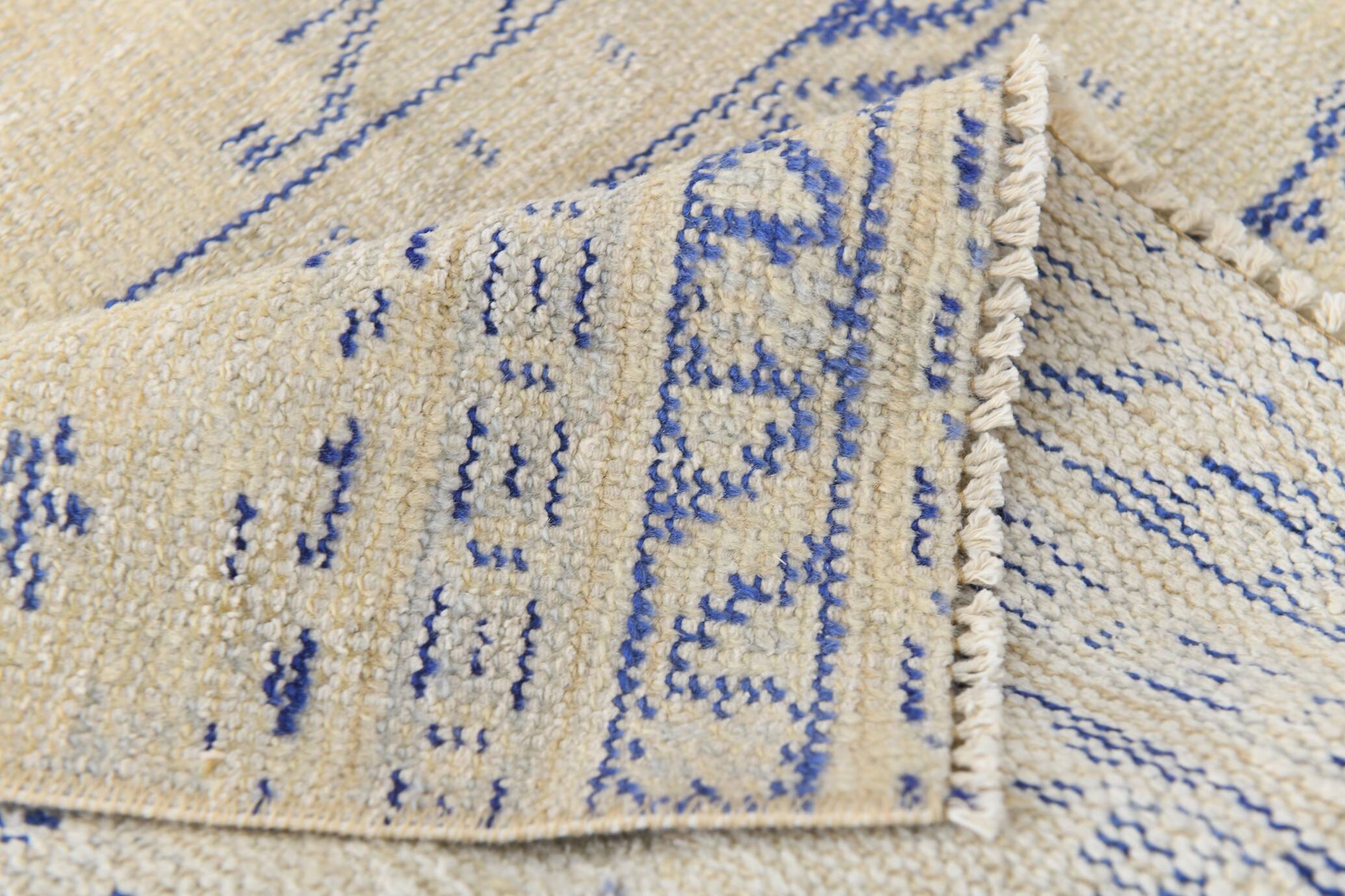 3x12 Blue & Beige Antique Vintage Runner Rug, 80x369Cm SK 23836