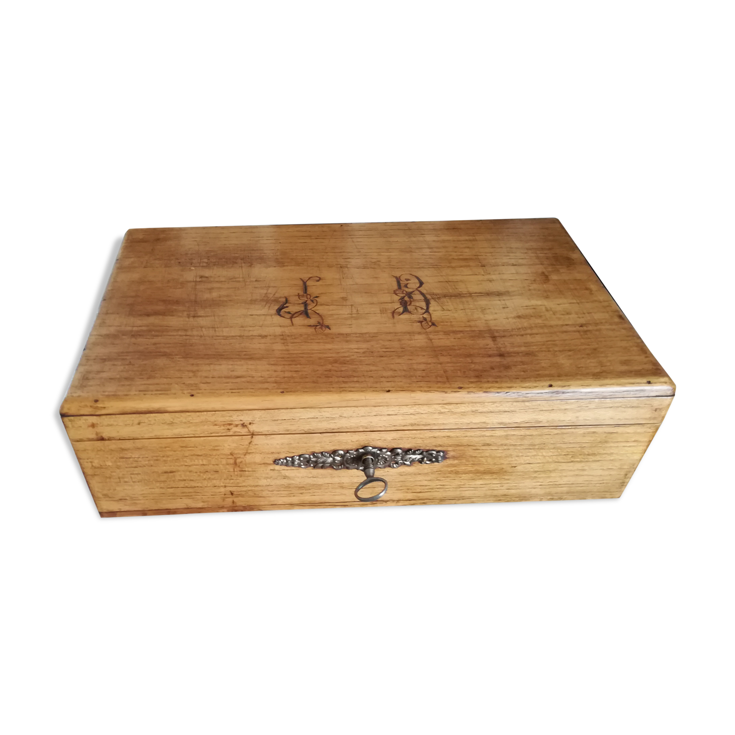 Initial original waxed wooden box j b