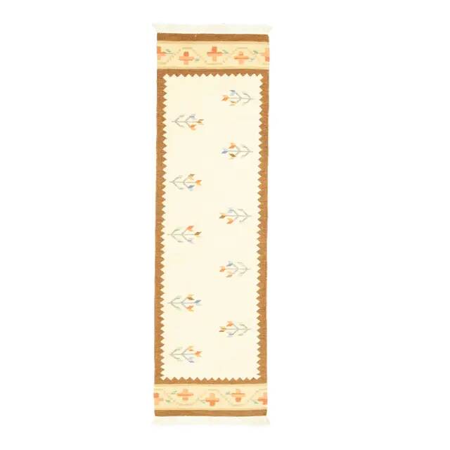 1970s Turkish Oushak Handmade Wool Cotton Beige Runner 71x283