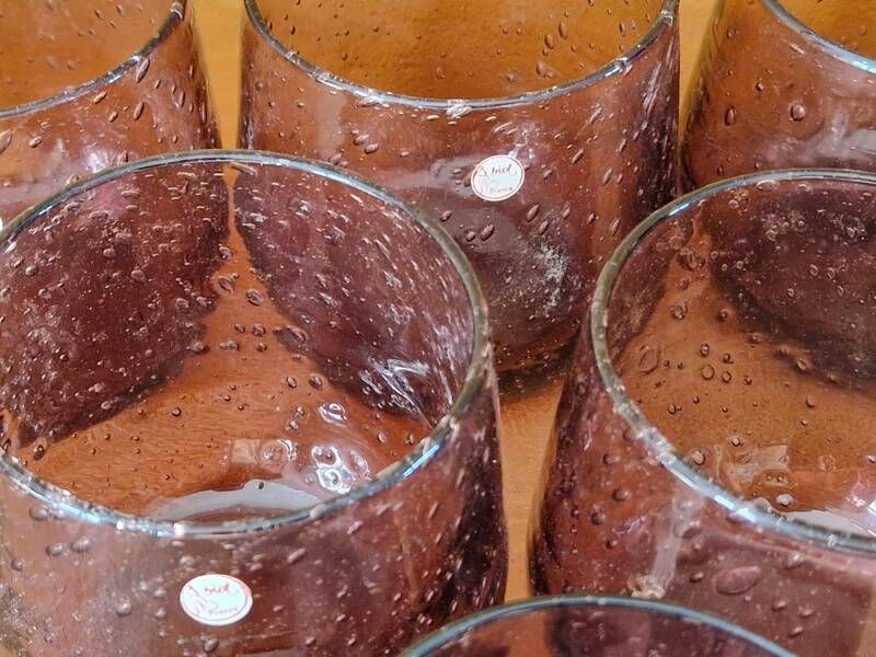 BIOT - Set of 6 bubble glass water tumblers in amethyst colour.