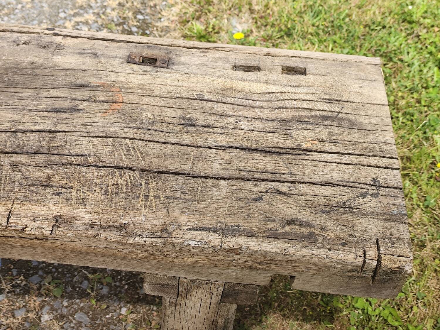 Old small 160 cm carpenter's workbench in solid oak