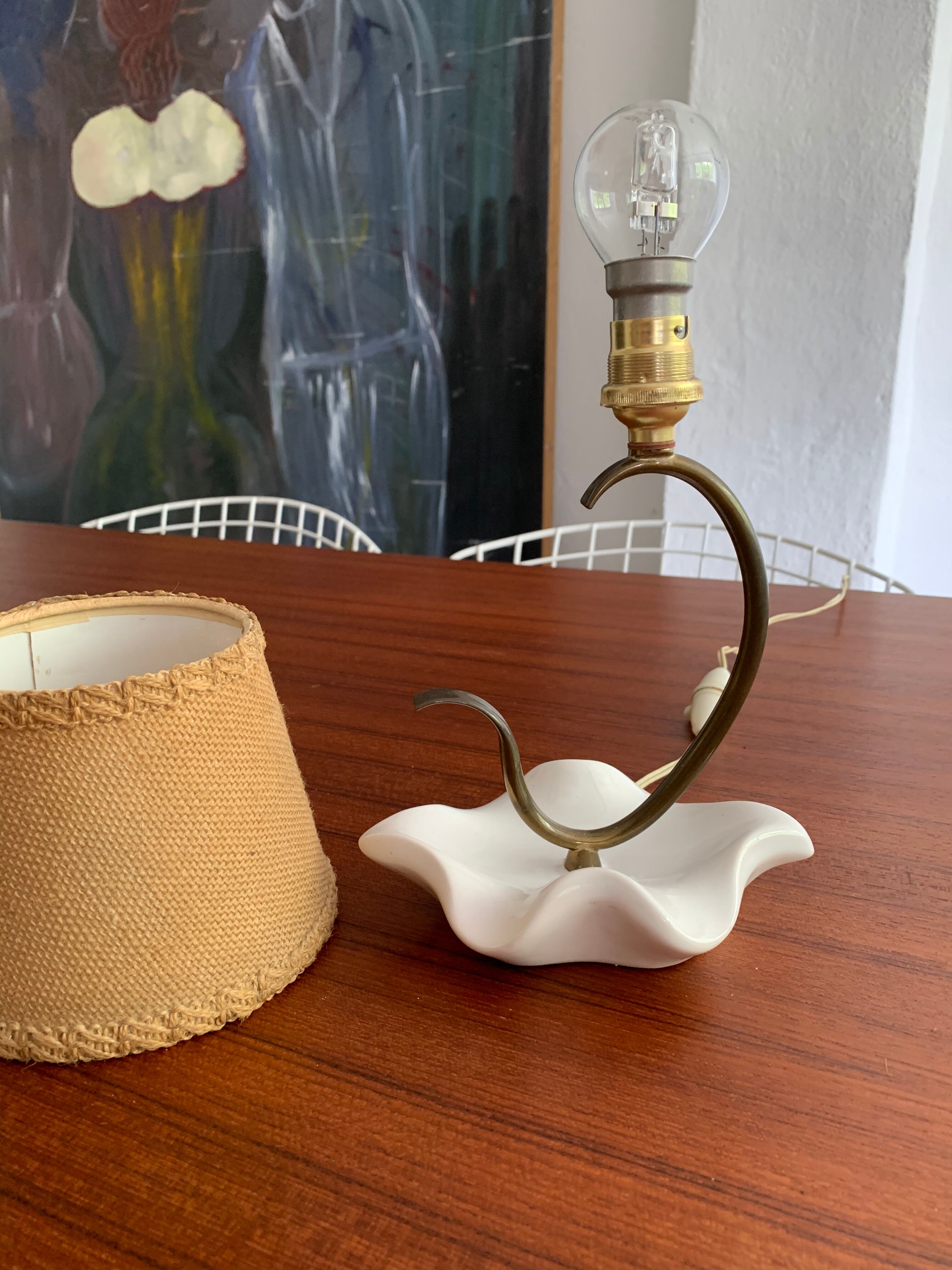 Ceramic lamp and vintage brass