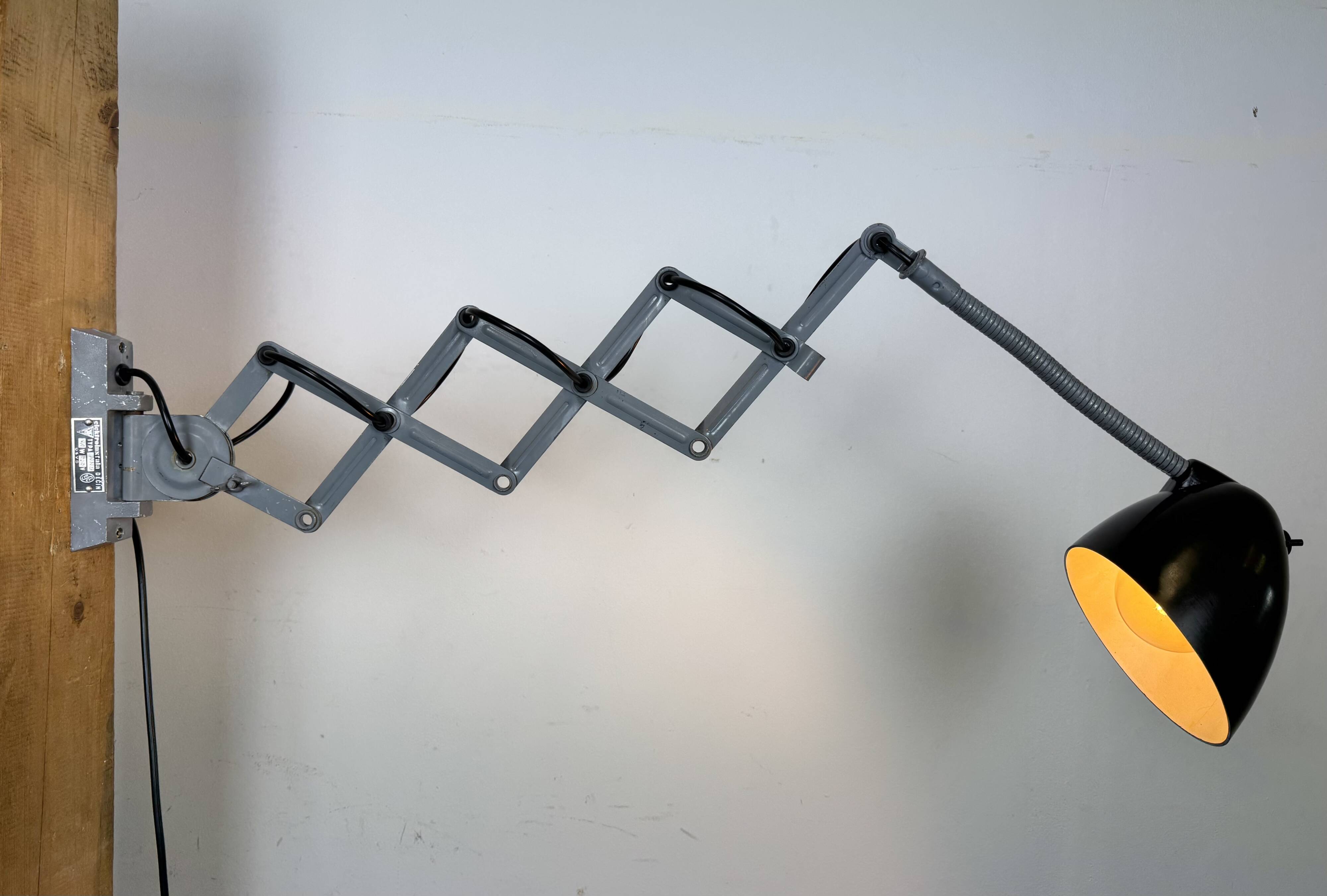 Grey Industrial Scissor Wall Lamp from Elektroinstala, 1960s