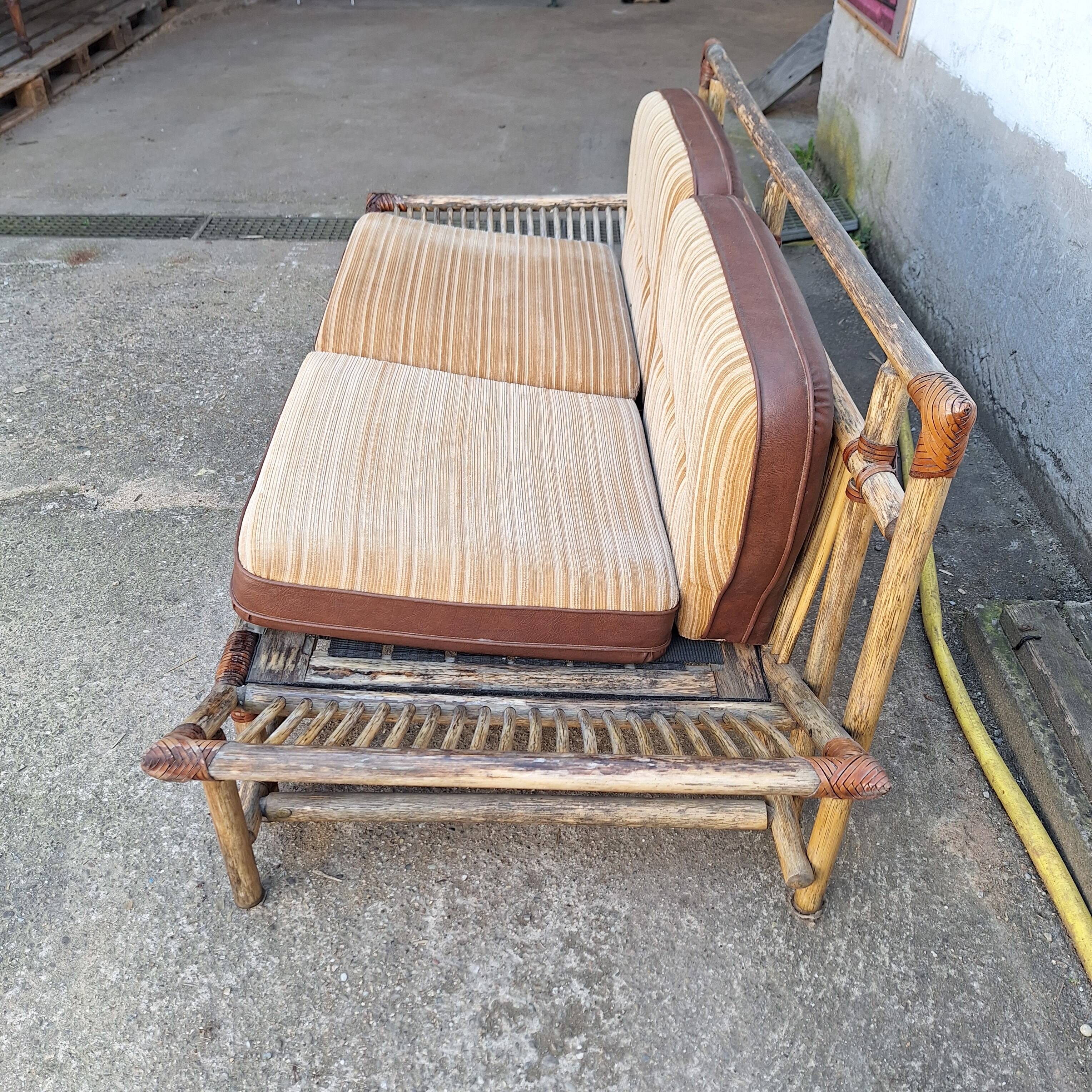 Rattan and bamboo terrace bench