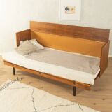 Unique folding bed from the 1960s, walnut veneer, black steel legs