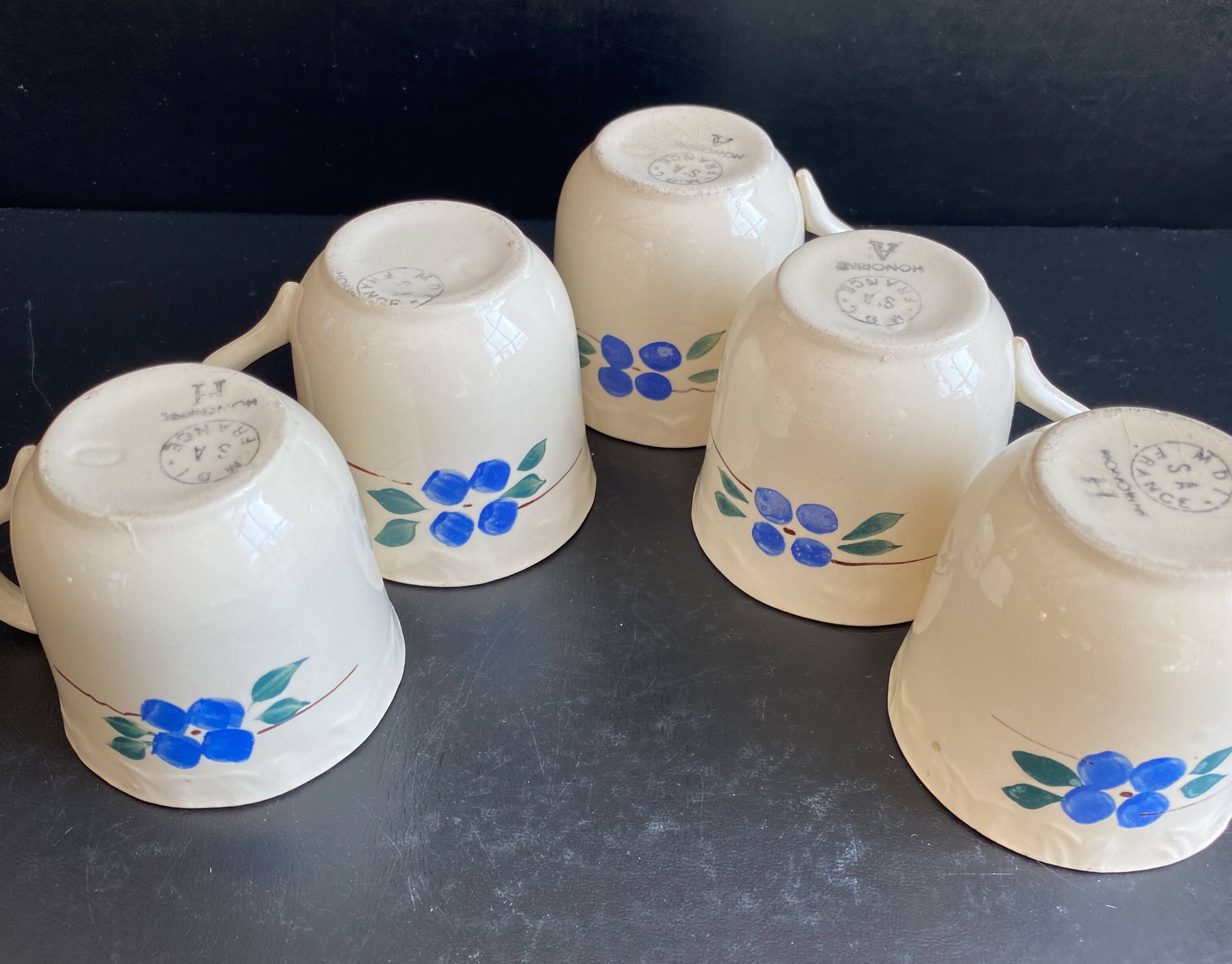 Set of 5 Vintage "Honorine" Mugs - Moulin des Loups (Orchies)