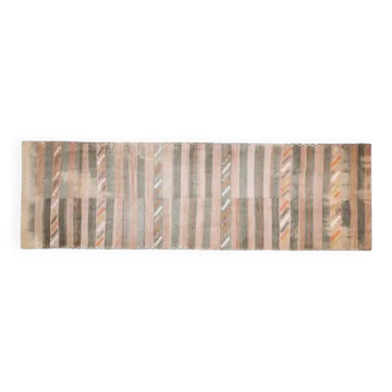 Striped Turkish Vintage Oushak Runner Handmade Wool Runner Rug 131x444