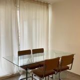 Design glass dining table & 4 vintage 70s/80s style chairs