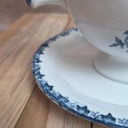Saucière ancienne Sarreguemines forme Bambou – décor bleu non répertorié – terre de fer