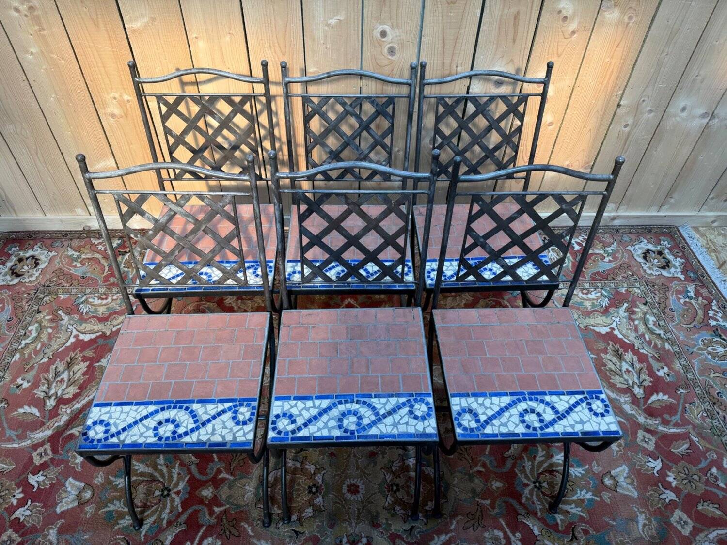 Suite de 6 chaises de jardin – Style méditerranéen années 1980 – Fer forgé