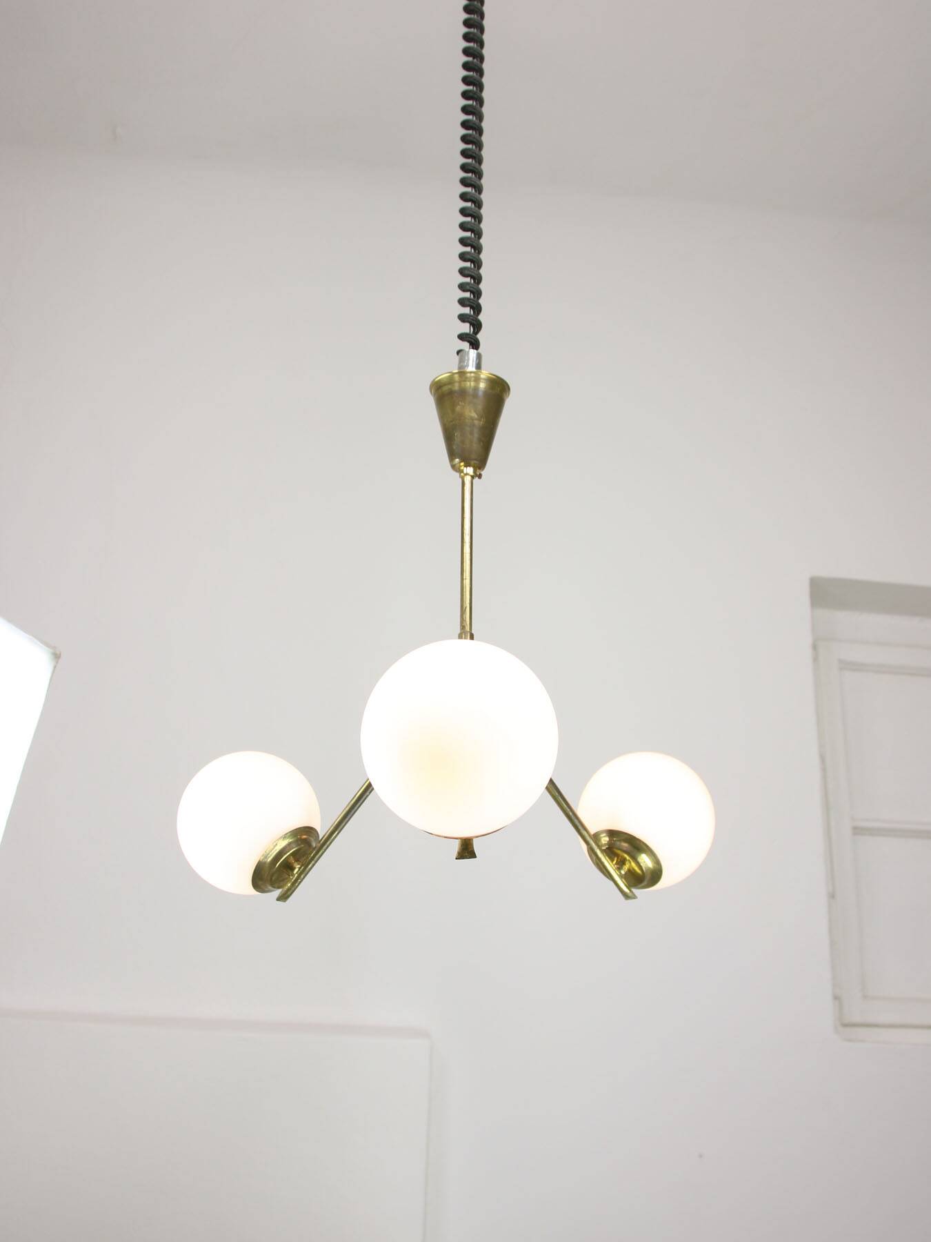 Art Deco Italian Brass and Opaline Chandelier