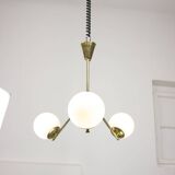 Lustre Art Déco en laiton et opaline italien