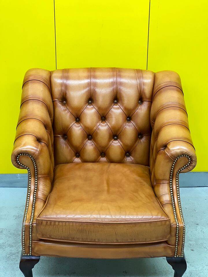 Vintage Chesterfield Regency Style Brown Leather Club Armchair