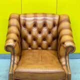 Fauteuil Club en cuir brun vintage Chesterfield Regency Style