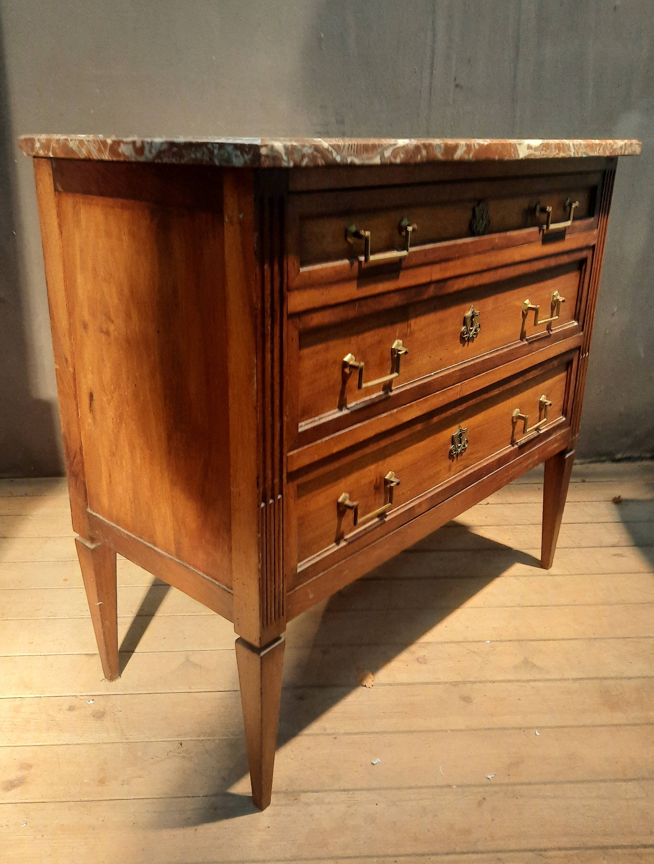 Louis XVI style chest of drawers with marble top