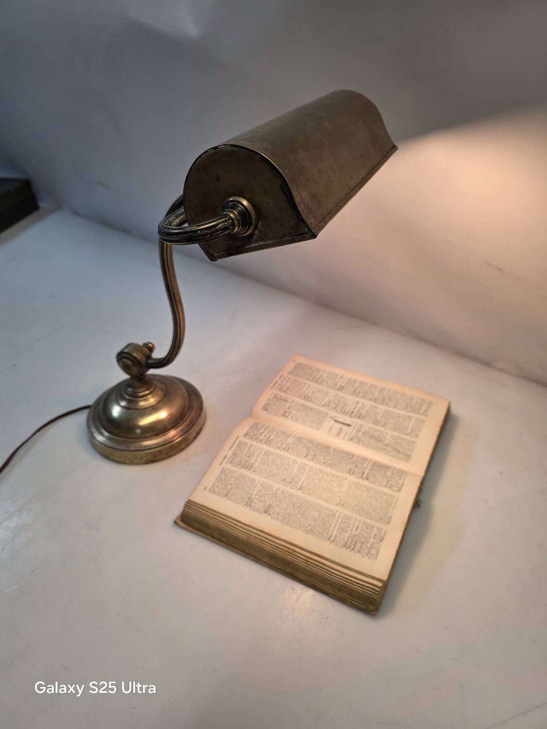 Antique brass desk lamp from a notary.