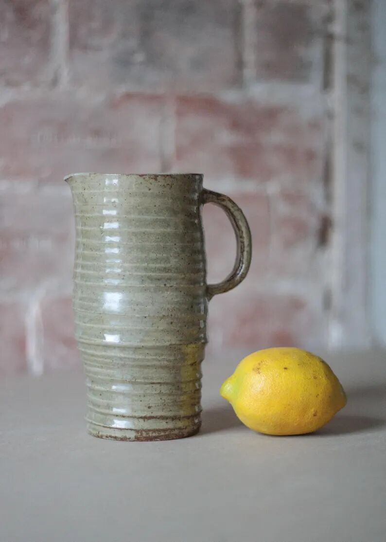 Glazed ceramic jug, signed vintage jug, pitcher, carafe, kitchen, collection
