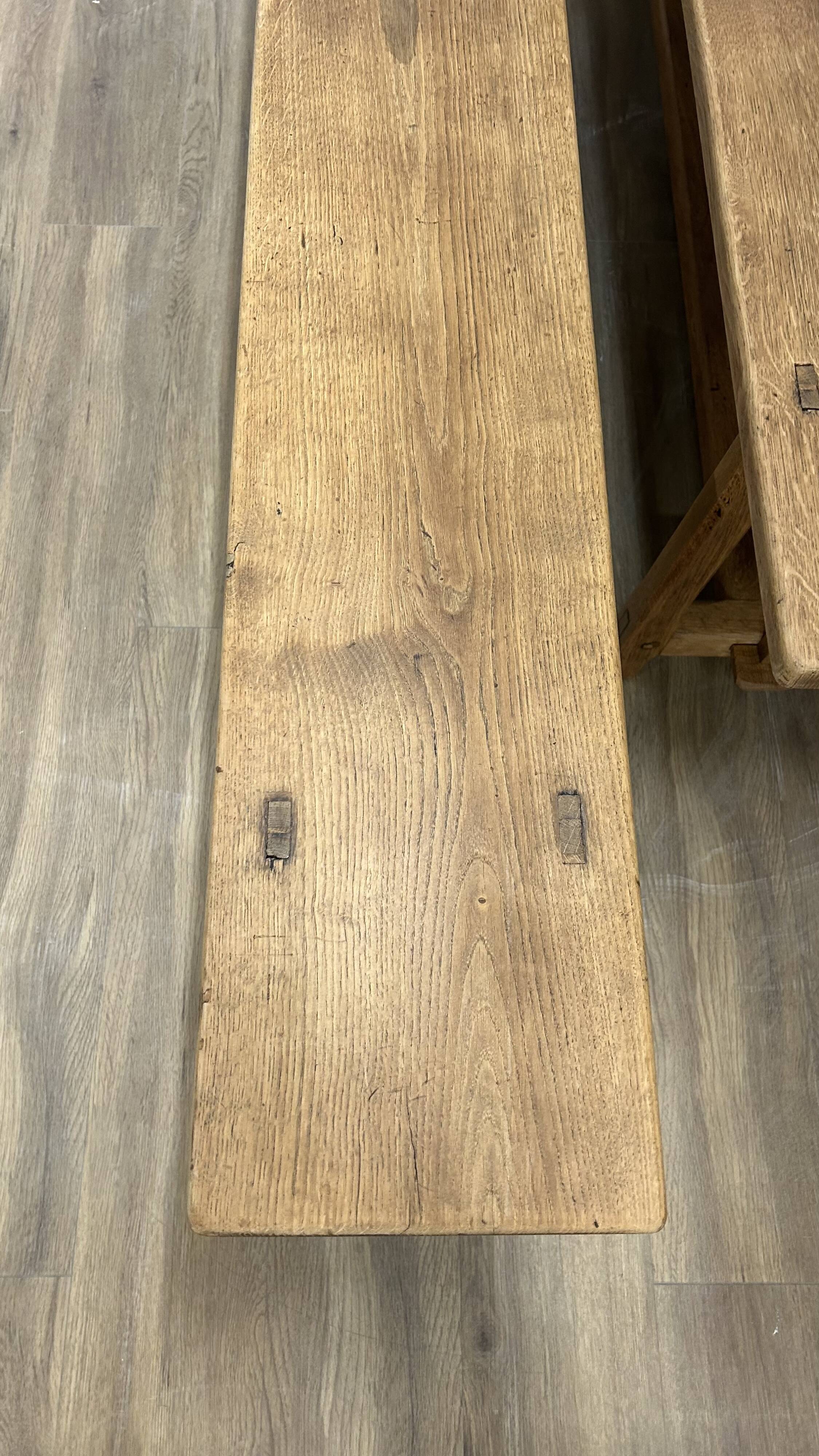 Pair of solid stripped oak farmhouse benches