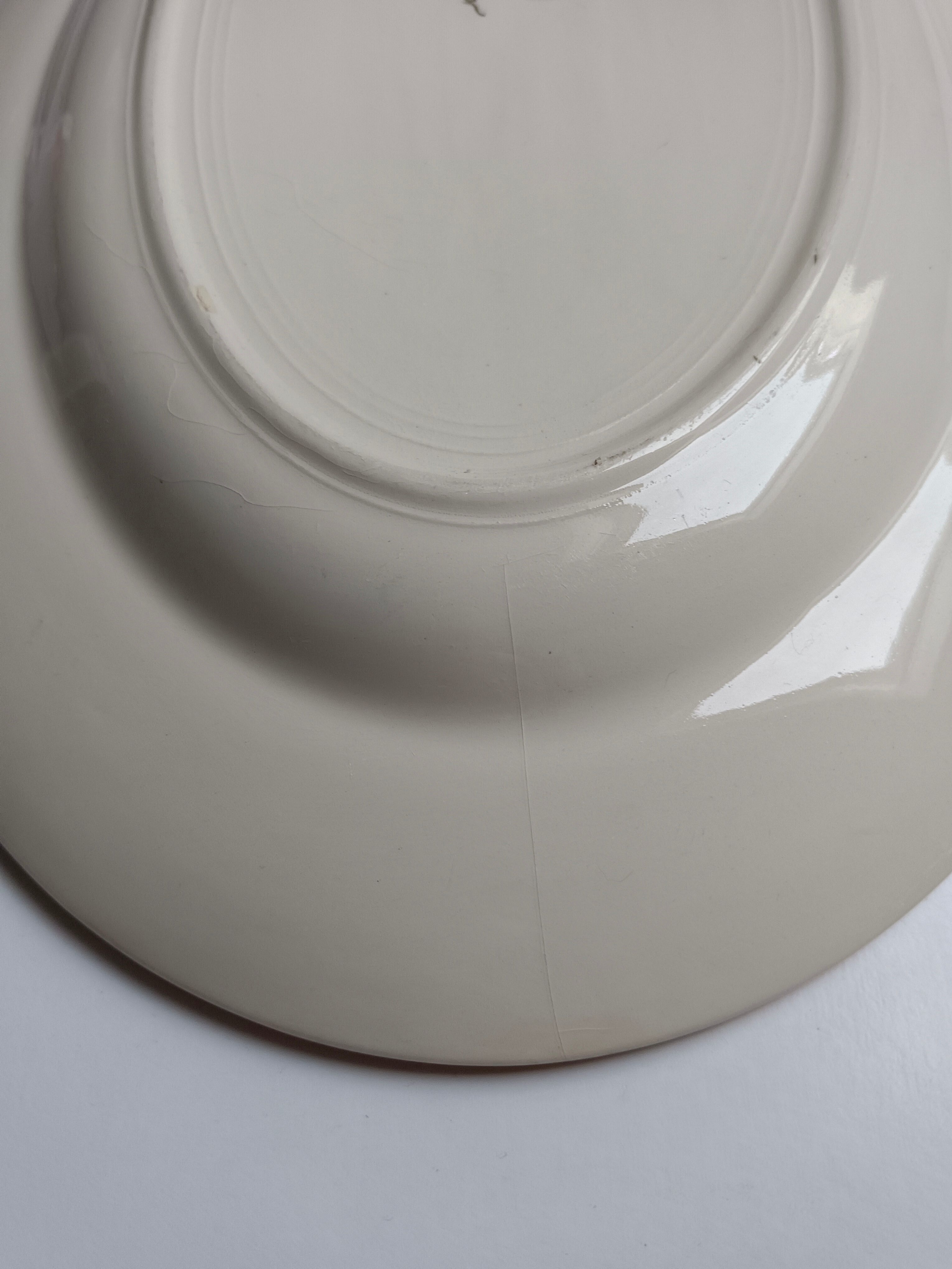 Oval plate Sarreguemines cream with pink gilding, antique.