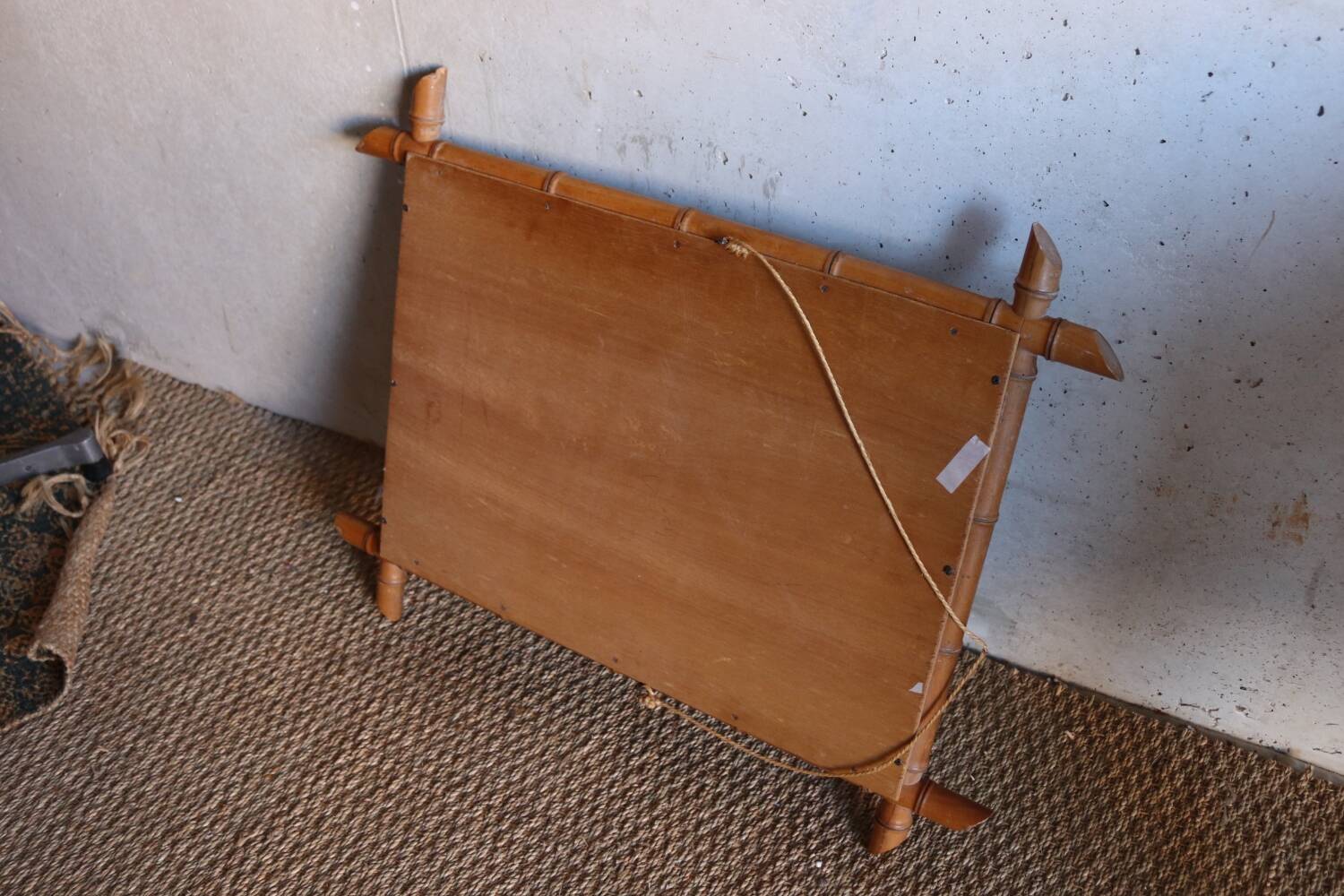 Antique cross mirror, turned wood, bamboo style