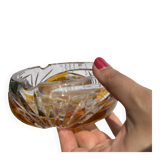 Magnificent Vintage Bohemian Ashtray in Cut Crystal of Yellow Orange