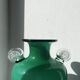 Green glass vase with a blown glass handle, Art Deco.