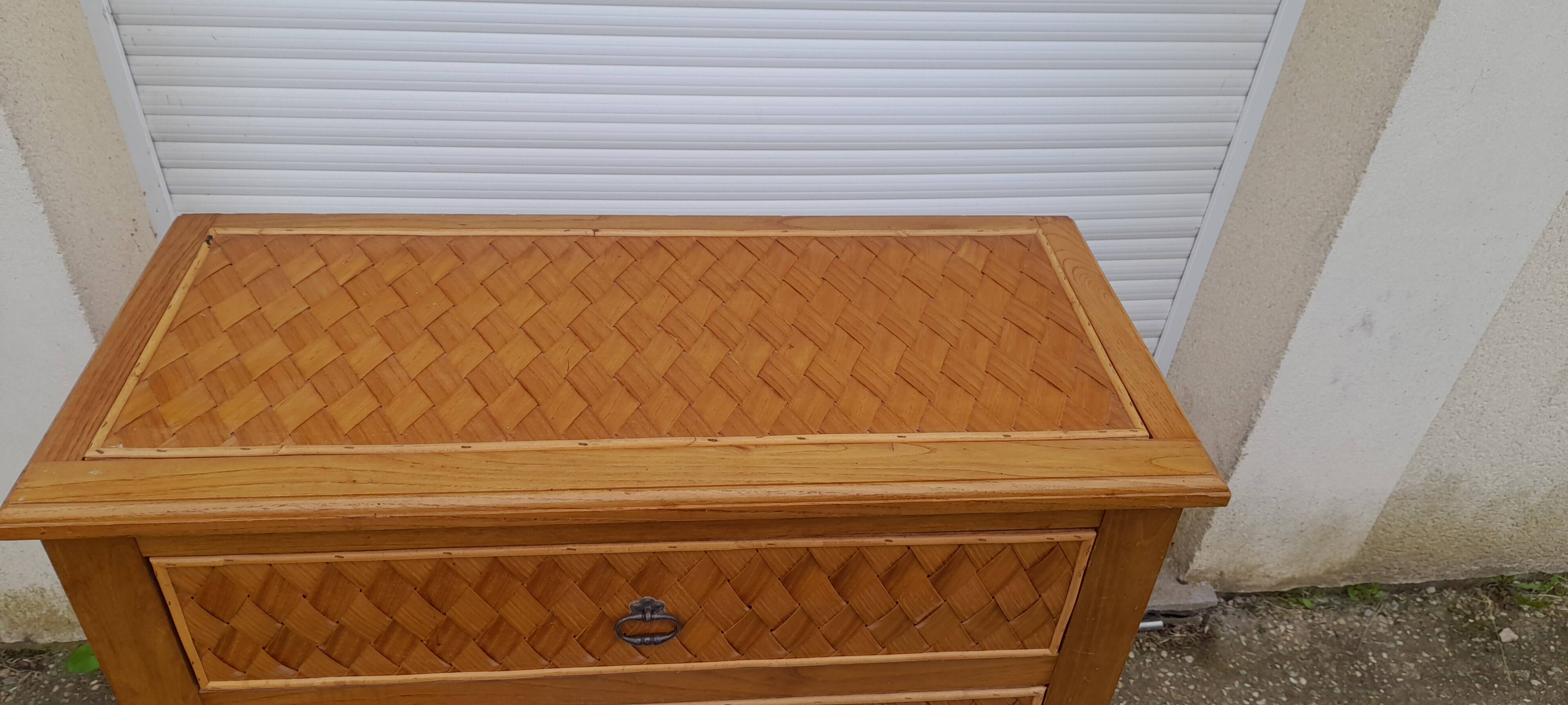 Commode 3 tiroirs avec dessus et façade en bambou L 83 cm