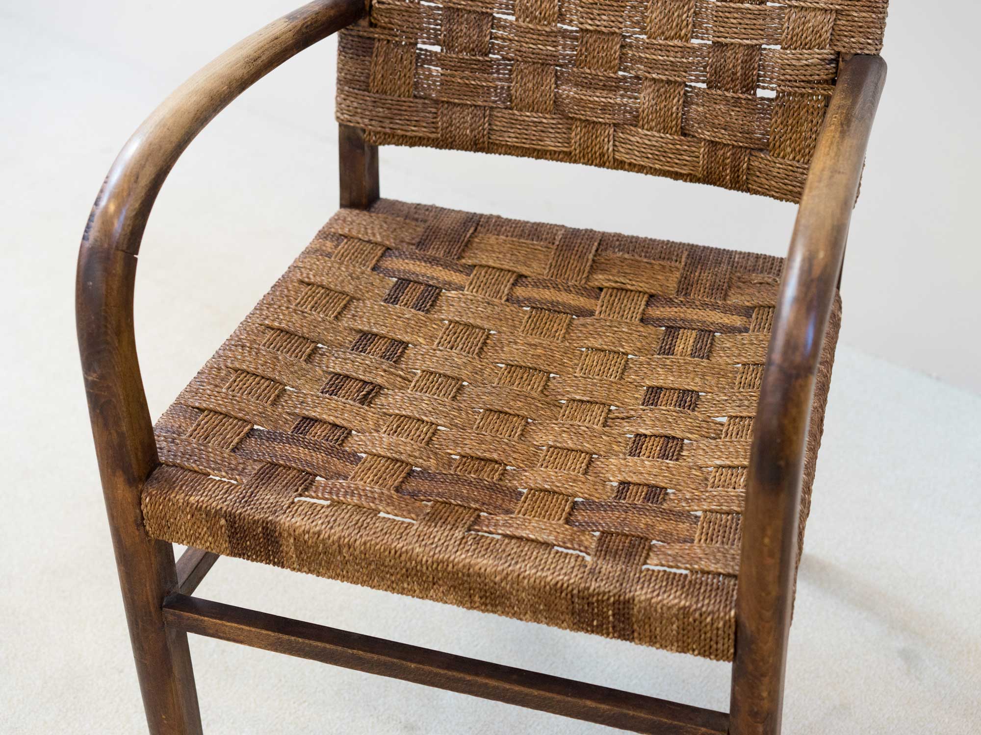Wooden and rope bridge armchair, 1960