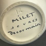 Ceramic pot cover with vegetable decoration sign (paul) milet sevres ø 19 cm h 15