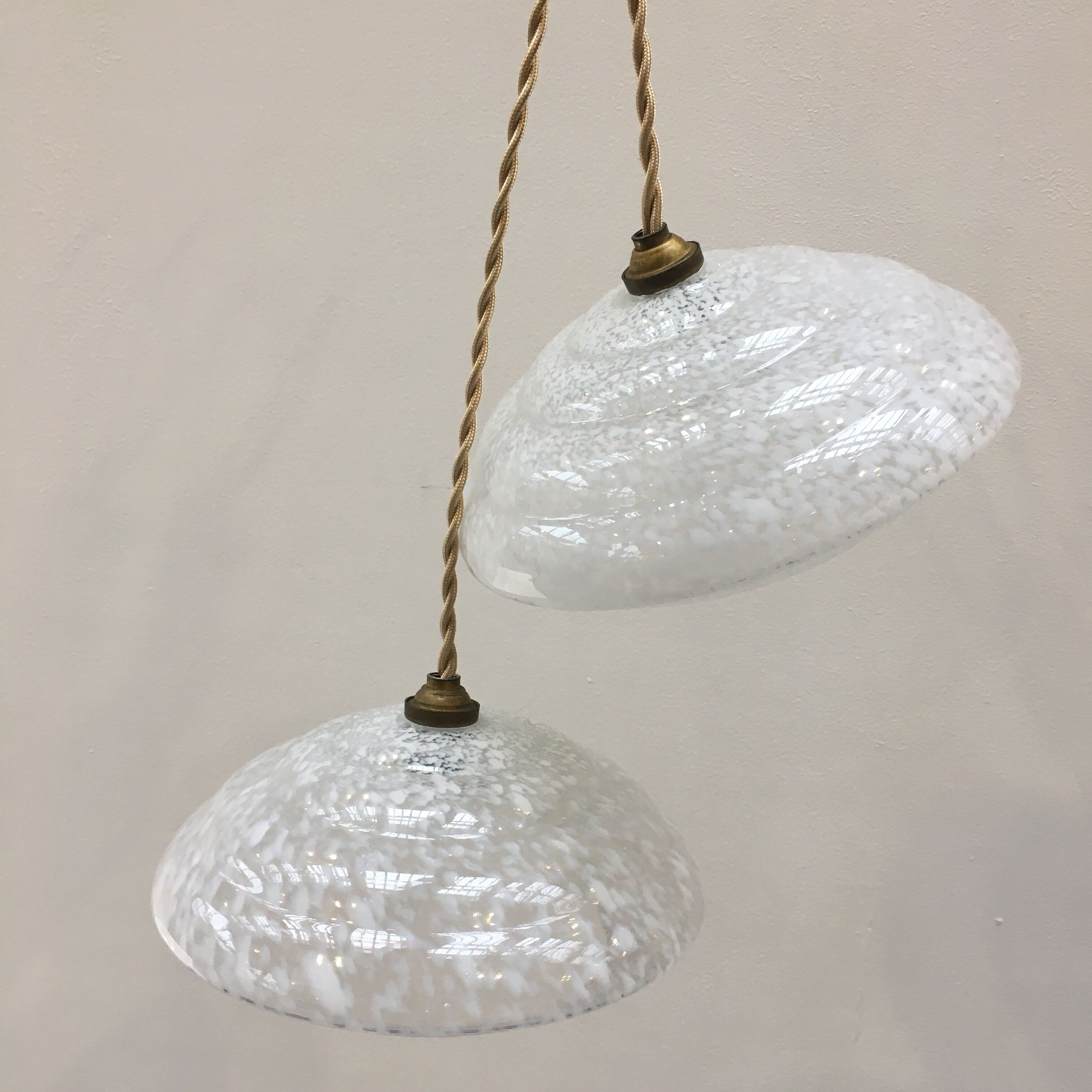 Pair of art deco suspensions in white Clichy glass