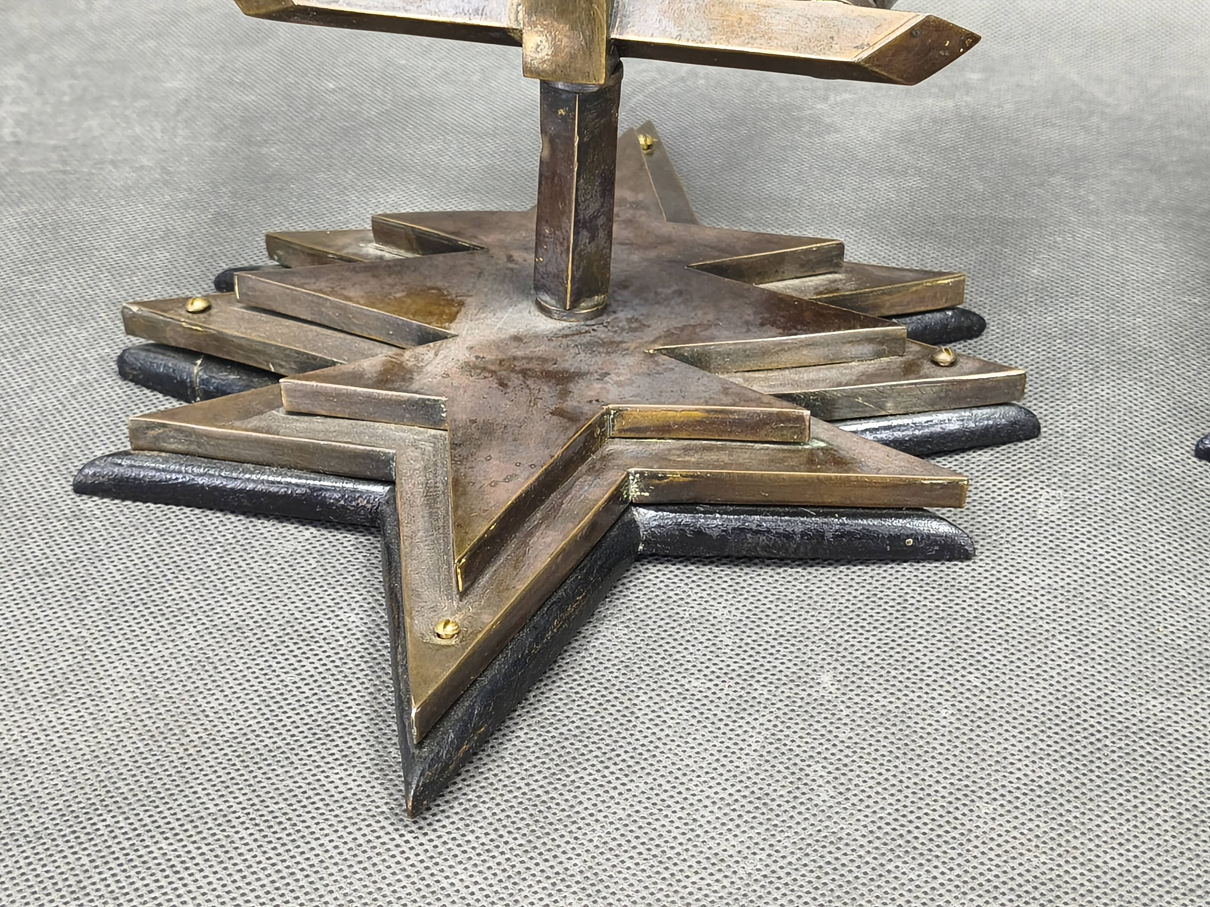 Pair of Czech Cubist Brass Wall Lights, Czechoslovakia, 1920s