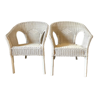Paire de fauteuils en rotin blanc