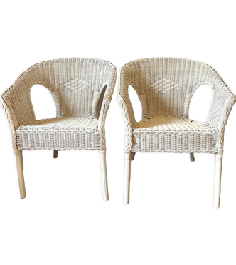 Paire de fauteuils en rotin blanc