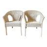 Paire de fauteuils en rotin blanc