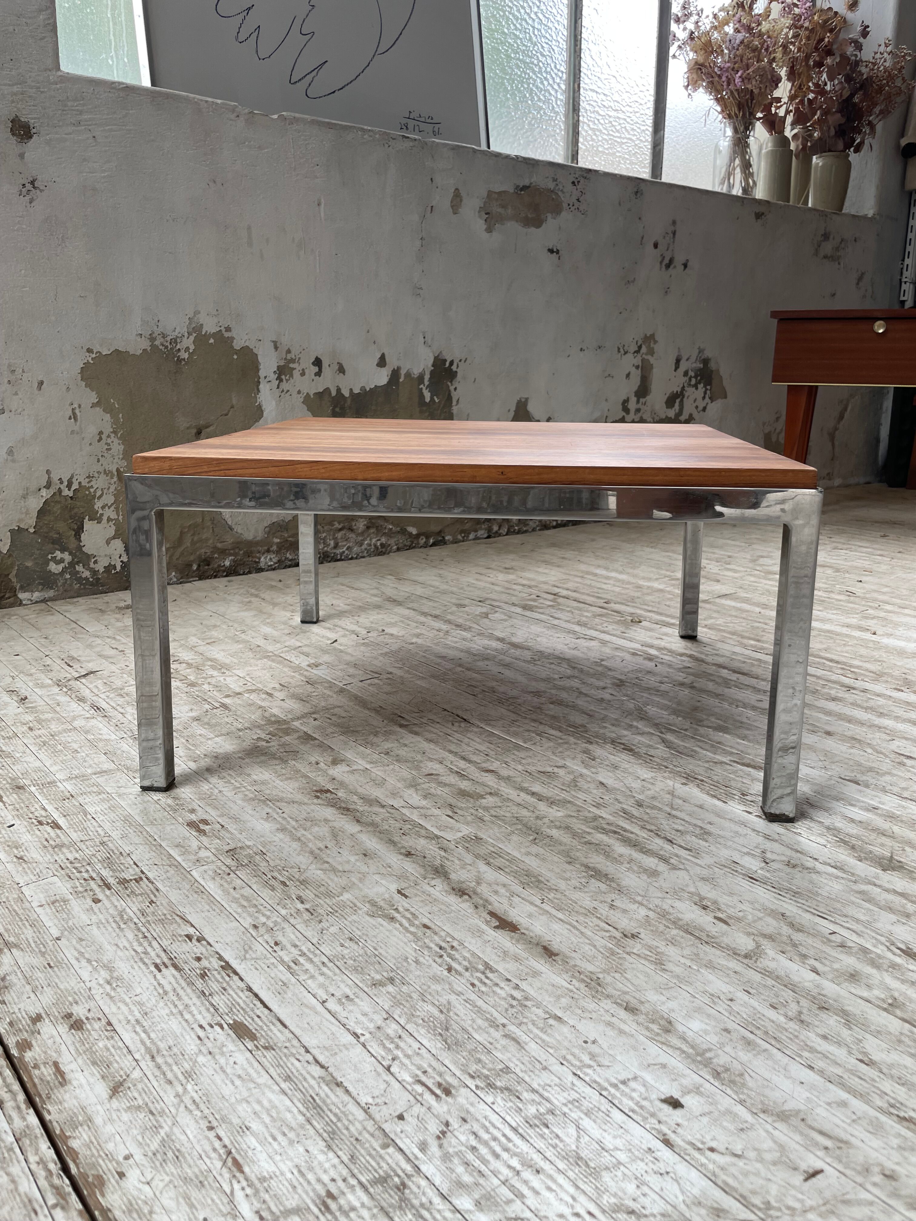 Walnut and modernist chrome coffee table