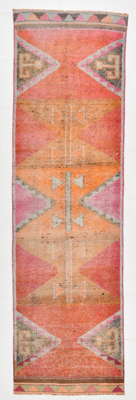 3x11 Shades Of Pink Antique Runner Rug, Handmade Runner Rug, 96x329Cm