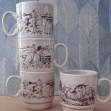 4 cups/mugs brown/beige - KilnCraft Stl England Deco hunting - vintage