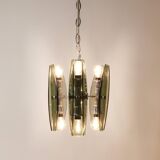 Glass and chrome suspension light in Fontana Arte style by Veca Murano, Italy.